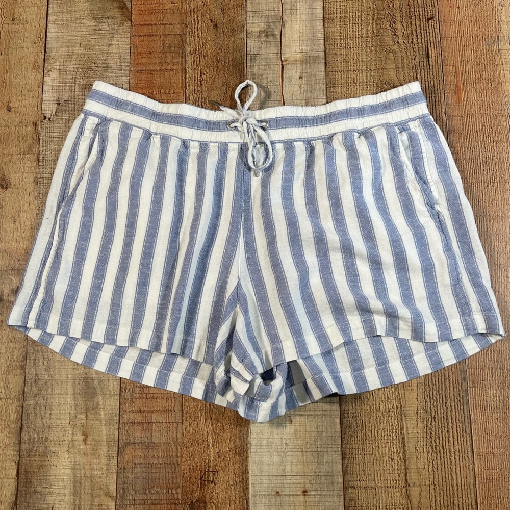 GAP Blue White Striped Linen Blend Elastic Waist Nautical Coastal Casual XL